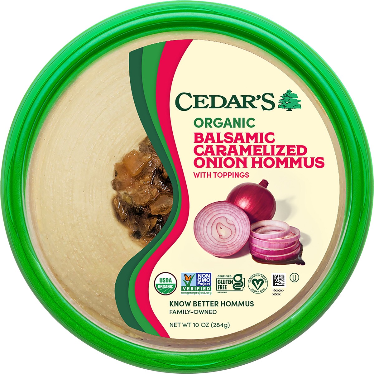 slide 2 of 4, Cedar's Foods Topped Organic Balsamic Caramelized Onion Hommus, 10 oz