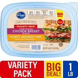 Kroger Deli Thin Sliced Oven Roasted Chicken Breast/Honey Uncured Ham Variety Pack