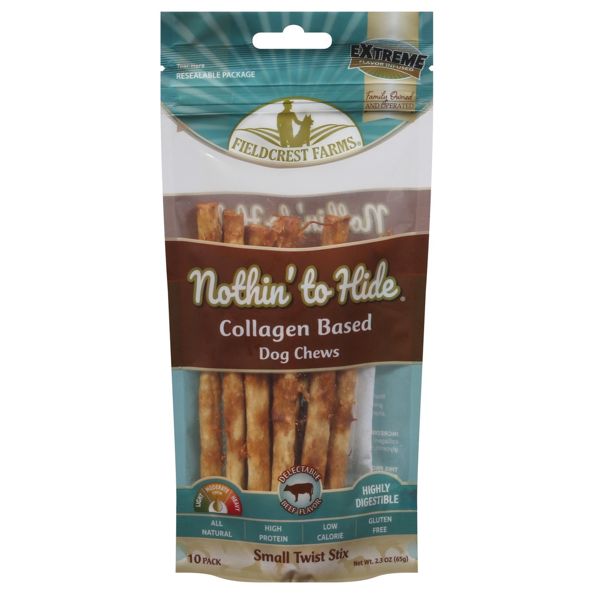 slide 1 of 9, Fieldcrest Farms Nothin To Hide Dog Chews, Delectable Beef Flavor, Small Twist Stix, 10 Pack, 2.3 oz
