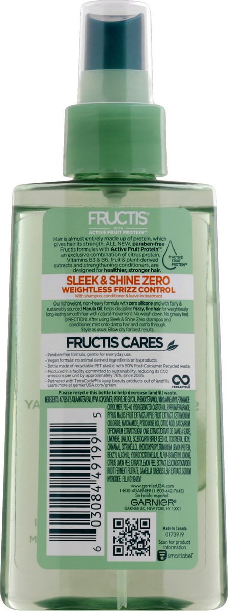 slide 4 of 4, Garnier Fructis With Active Fruit Protein Sleek & Shine Zero Smoothing Light Spray With Marula Oil, 5 fl oz