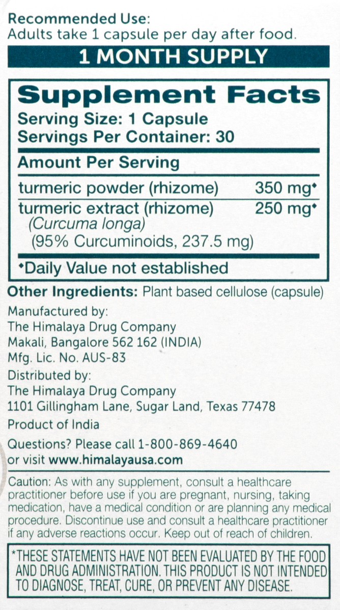 slide 5 of 13, Himalaya Vegetarian Capsules Turmeric 95 30 ea, 30 ct