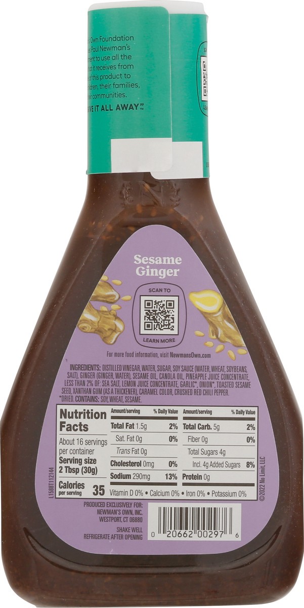 slide 3 of 11, Newman's Own Sesame Ginger Dressing 16 fl oz, 16 fl oz