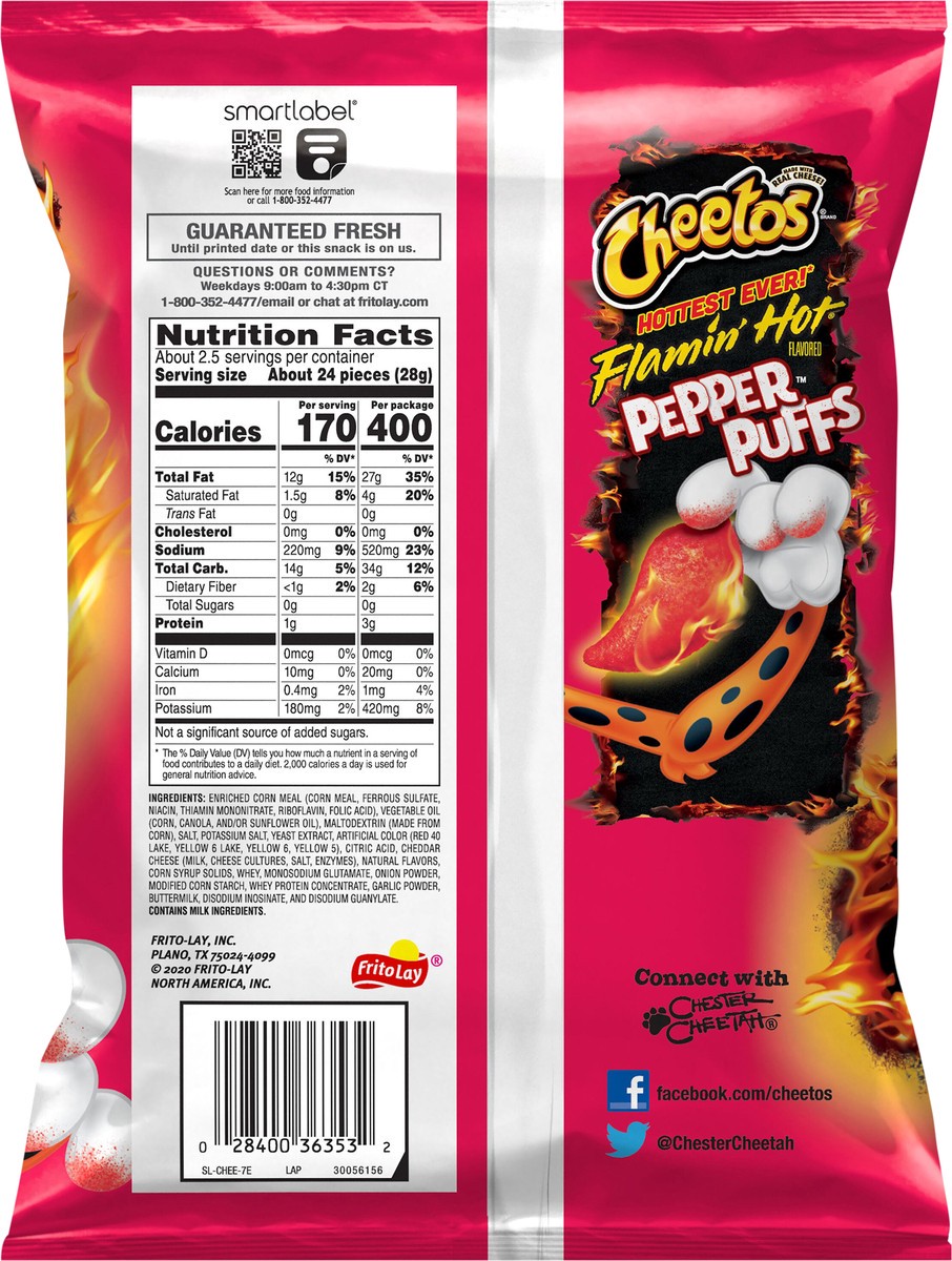 slide 2 of 3, Cheetos Pepper Puffs Cheese Flavored Snacks Flamin' Hot Flavored 2 3/8 Oz, 2.38 oz