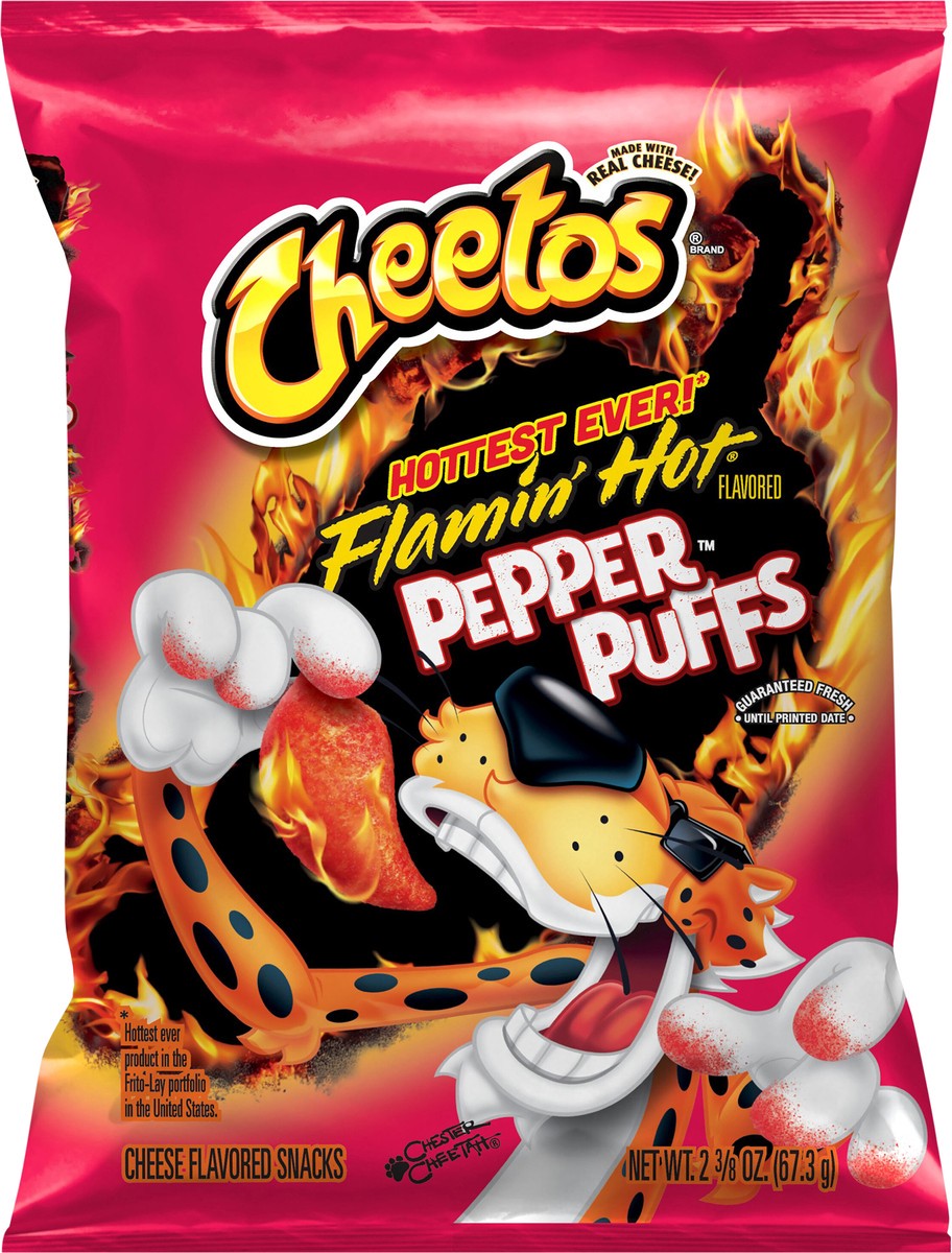 slide 3 of 3, Cheetos Pepper Puffs Cheese Flavored Snacks Flamin' Hot Flavored 2 3/8 Oz, 2.38 oz