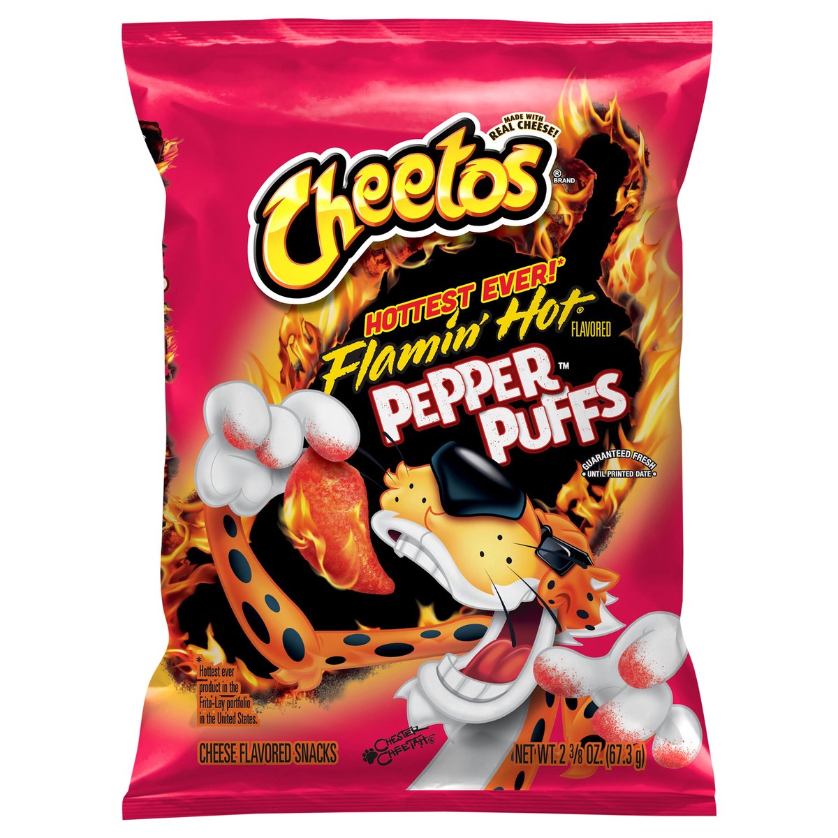 slide 1 of 3, Cheetos Pepper Puffs Cheese Flavored Snacks Flamin' Hot Flavored 2 3/8 Oz, 2.38 oz