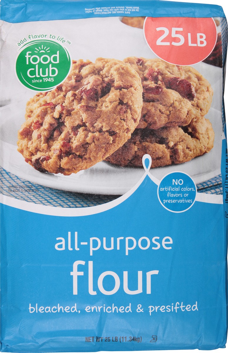 slide 9 of 11, Food Club Bleached, Enriched & Presifted All-purpose Flour, 25 lb