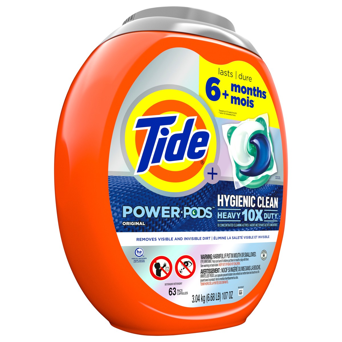 slide 2 of 4, Tide Hygienic Clean Power PODS Laundry Detergent Pacs, Original Scent, 63 Count, Removes Visible and Invisible Dirt, 63 ct