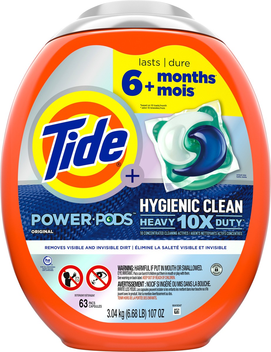 slide 3 of 4, Tide Hygienic Clean Power PODS Laundry Detergent Pacs, Original Scent, 63 Count, Removes Visible and Invisible Dirt, 63 ct