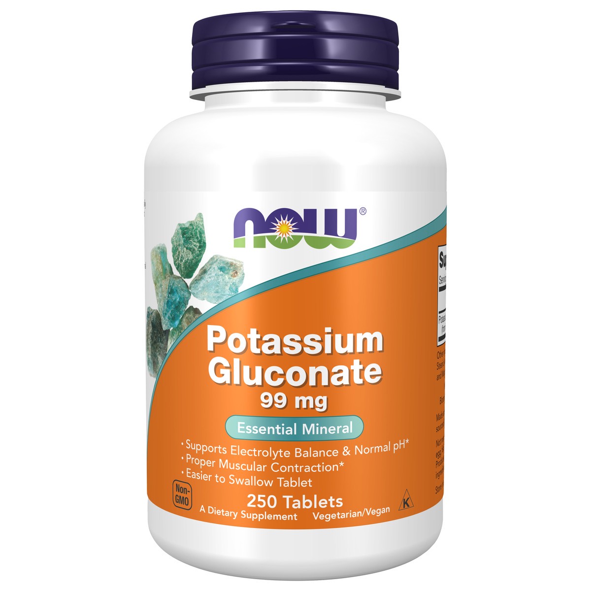 slide 1 of 4, NOW Potassium Gluconate 99 mg Vegetarian - 250 Tablets, 250 ct