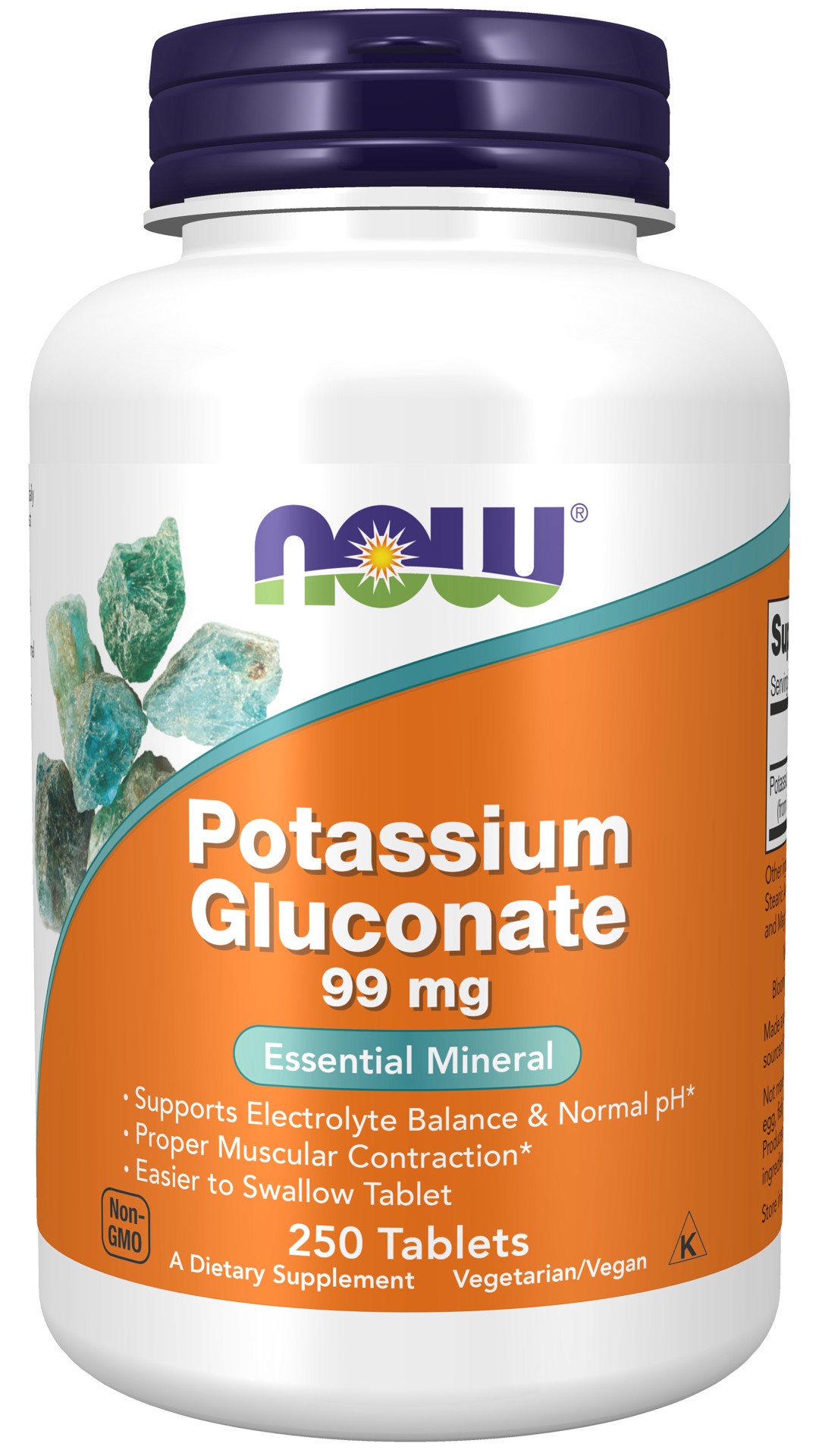 slide 1 of 4, NOW Potassium Gluconate 99 mg Vegetarian - 250 Tablets, 250 ct