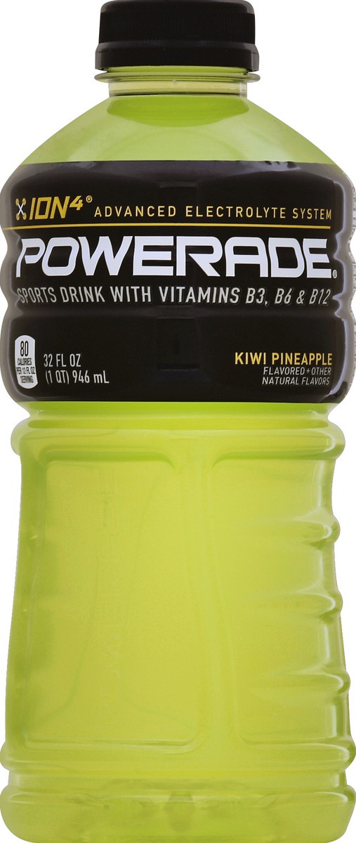 slide 4 of 4, POWERADE Kiwi Pineapple, ION4 Electrolyte Enhanced Fruit Flavored Sports Drink w/ Vitamins B3, B6, and B12, Replenish Sodium, Calcium, Potassium, Magnesium- 32 fl oz, 32 fl oz