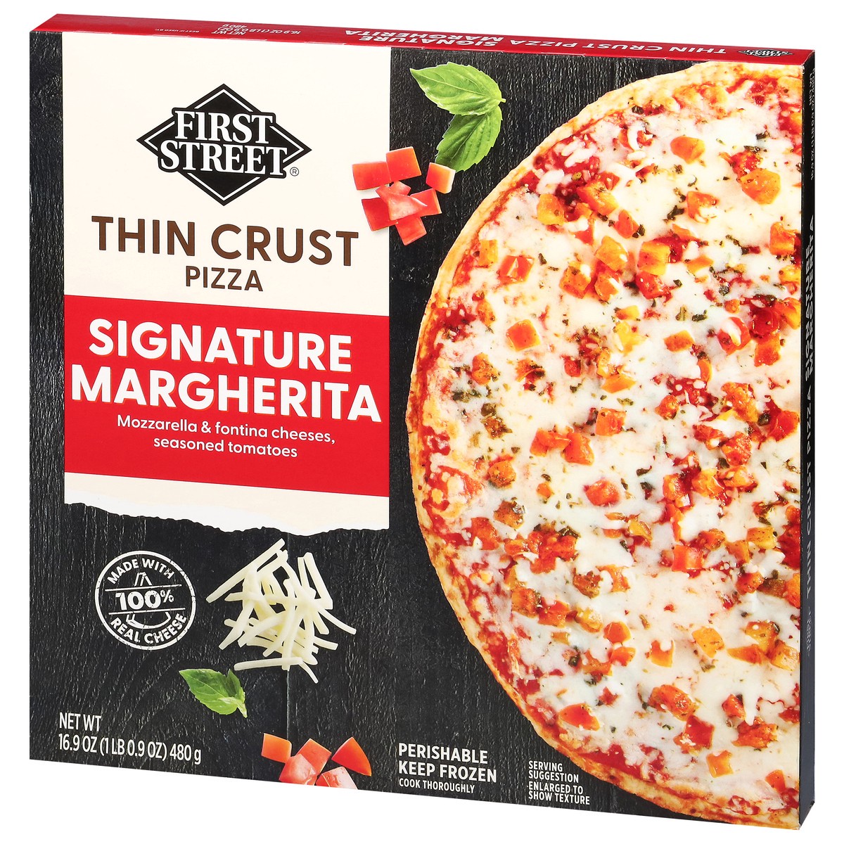 slide 3 of 12, First Street Thin Crust Classic Margherita Pizza, 16.9 oz