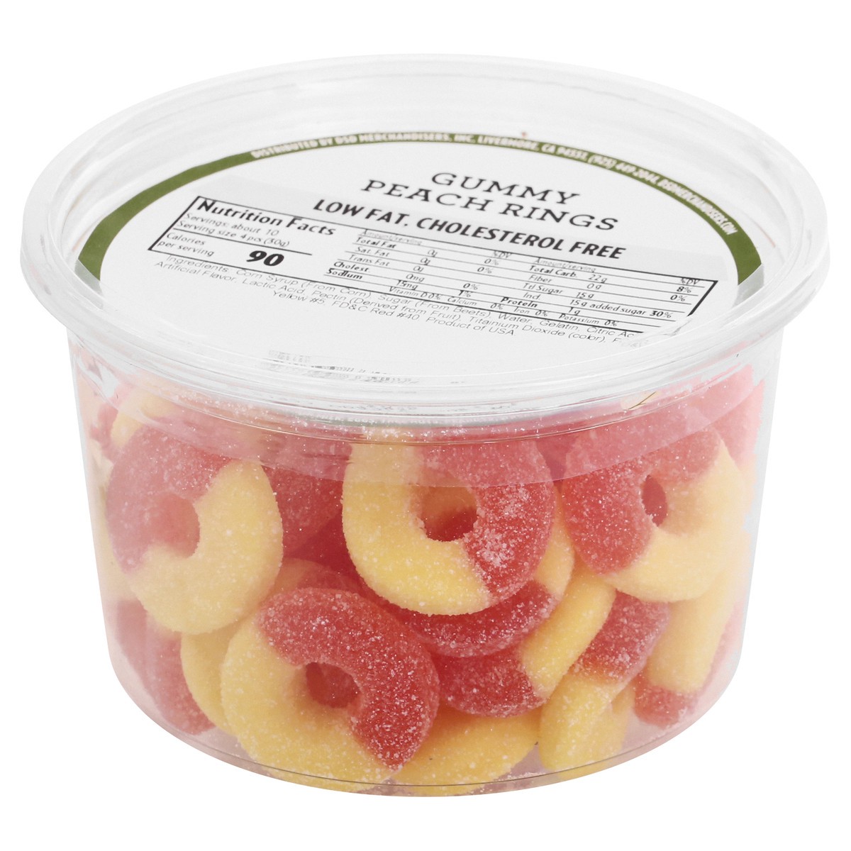 slide 3 of 10, DSD Merchandisers Gummy Peach Rings, 11 oz