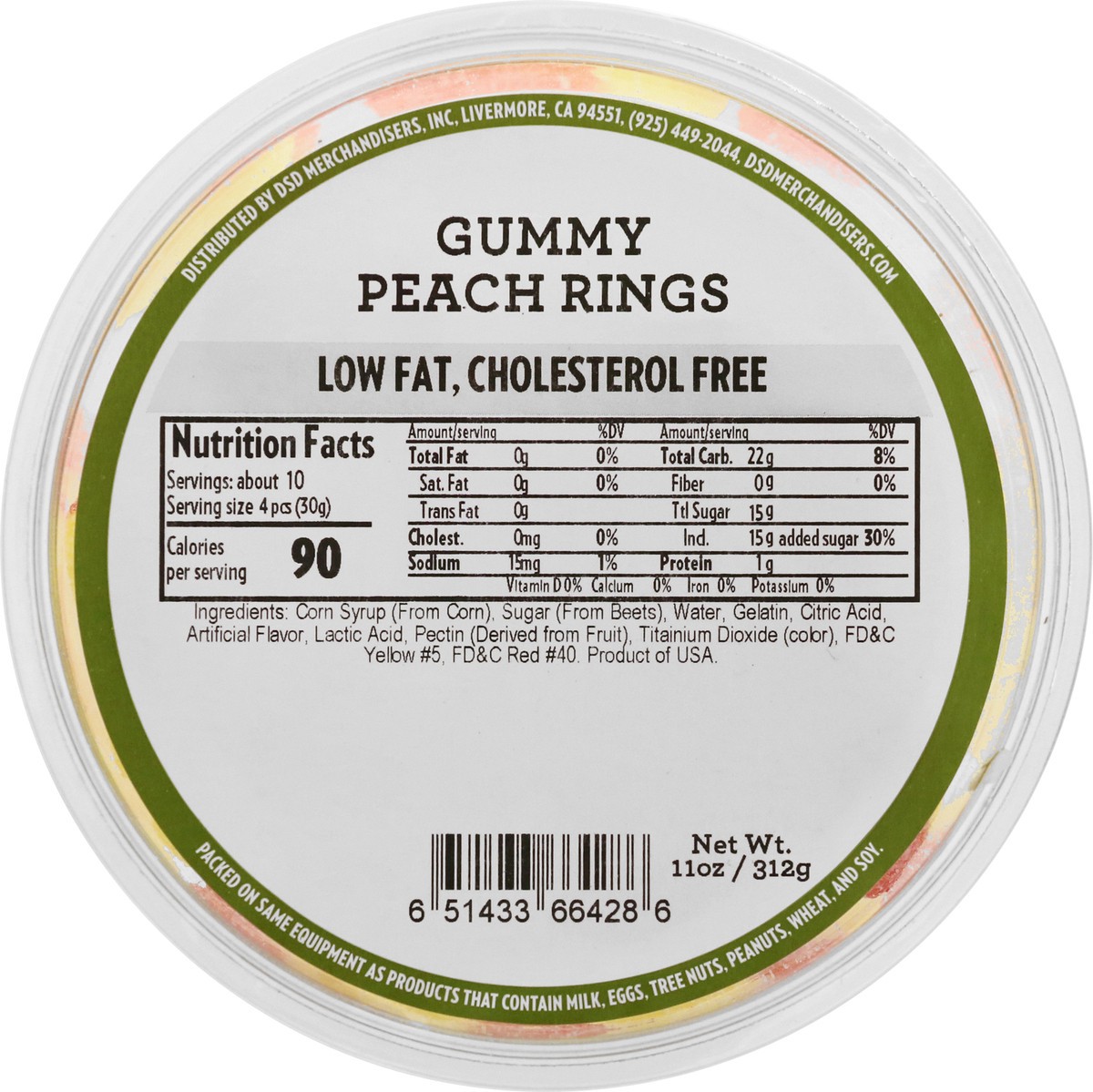 slide 9 of 10, DSD Merchandisers Gummy Peach Rings, 11 oz