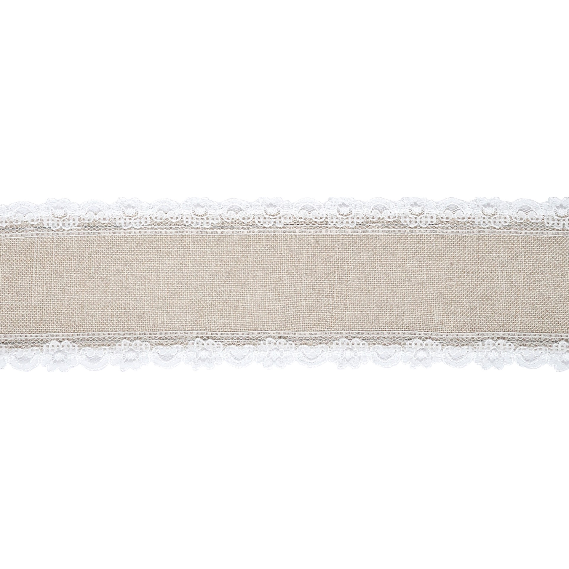 slide 3 of 4, 2.5" X 3yd. Faux Linen & Lace Wired Ribbon By Celebrate It, 2.5 in x 3 yd