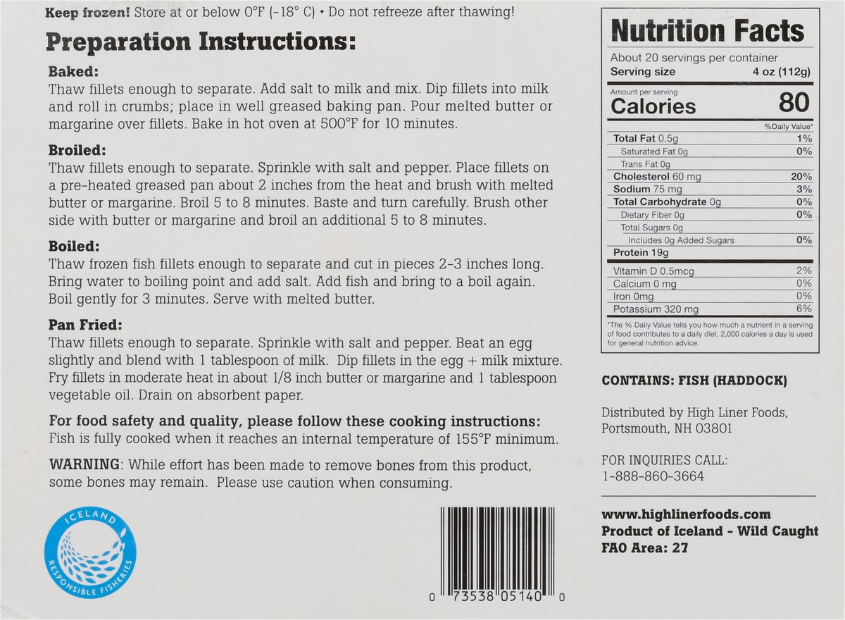 slide 6 of 11, Icelandic Quick Frozen Boned Skinless Haddock Fillets 5 lb, 5 lb