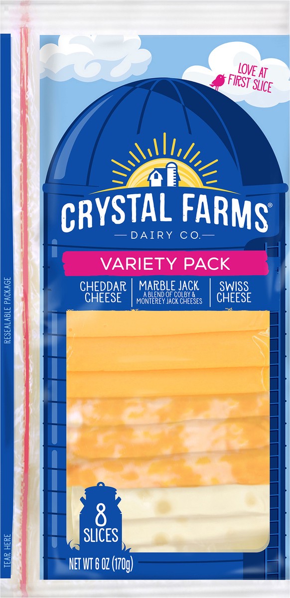 slide 2 of 6, Crystal Farms Variety Deli Sliced Cheese, 6 oz