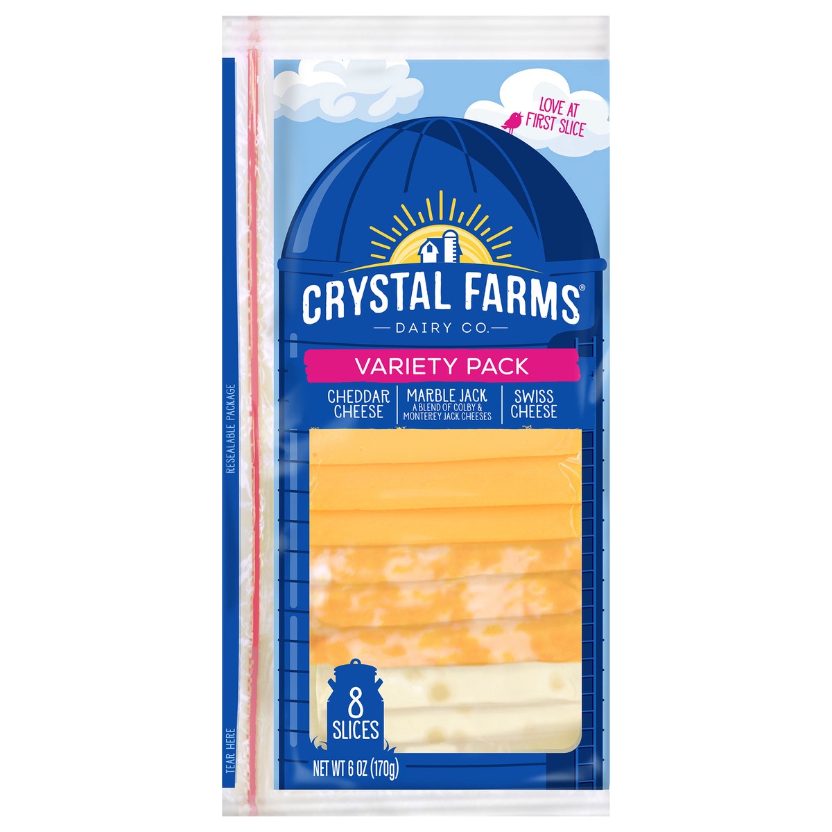 slide 1 of 6, Crystal Farms Variety Deli Sliced Cheese, 6 oz