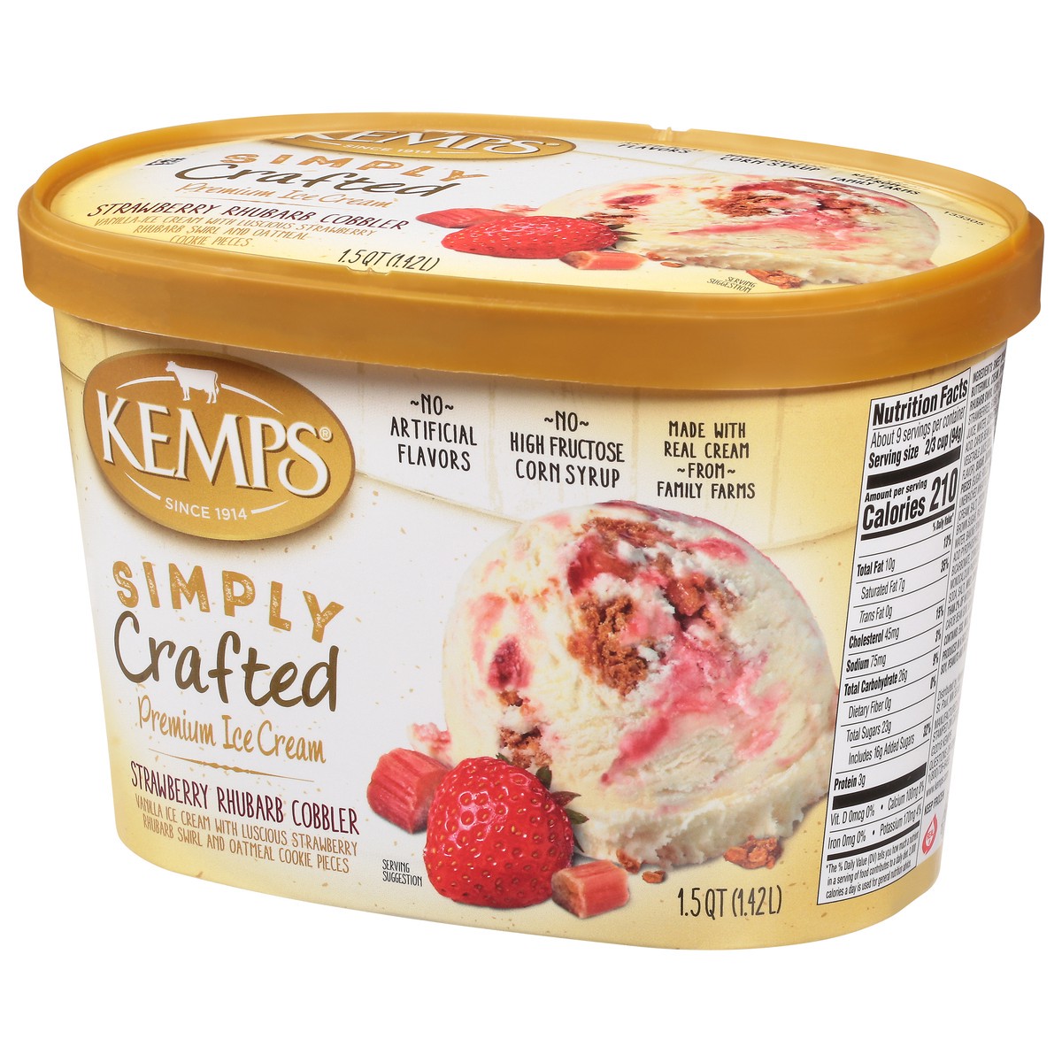 slide 12 of 14, Kemps Simply Crafted Premium Strawberry Rhubarb Cobbler Ice Cream 1.5 qt, 48 oz