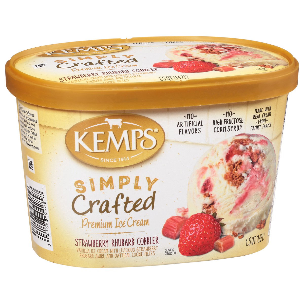 slide 2 of 14, Kemps Simply Crafted Premium Strawberry Rhubarb Cobbler Ice Cream 1.5 qt, 48 oz