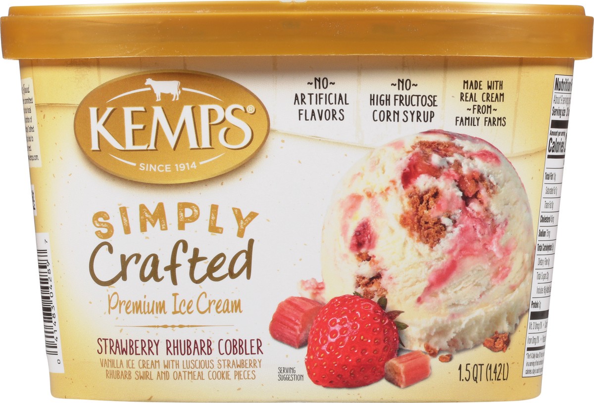 slide 4 of 14, Kemps Simply Crafted Premium Strawberry Rhubarb Cobbler Ice Cream 1.5 qt, 48 oz