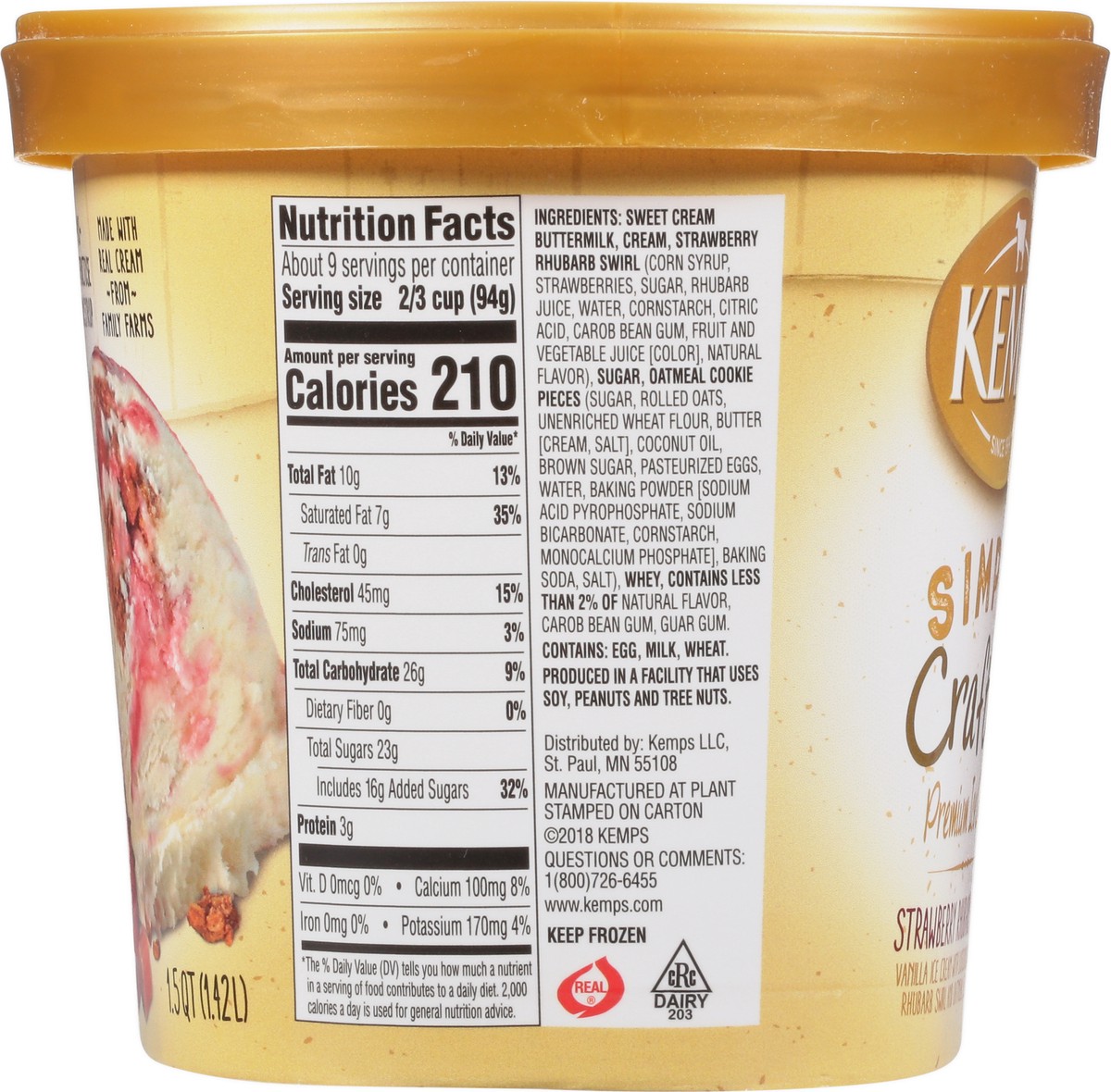 slide 6 of 14, Kemps Simply Crafted Premium Strawberry Rhubarb Cobbler Ice Cream 1.5 qt, 48 oz