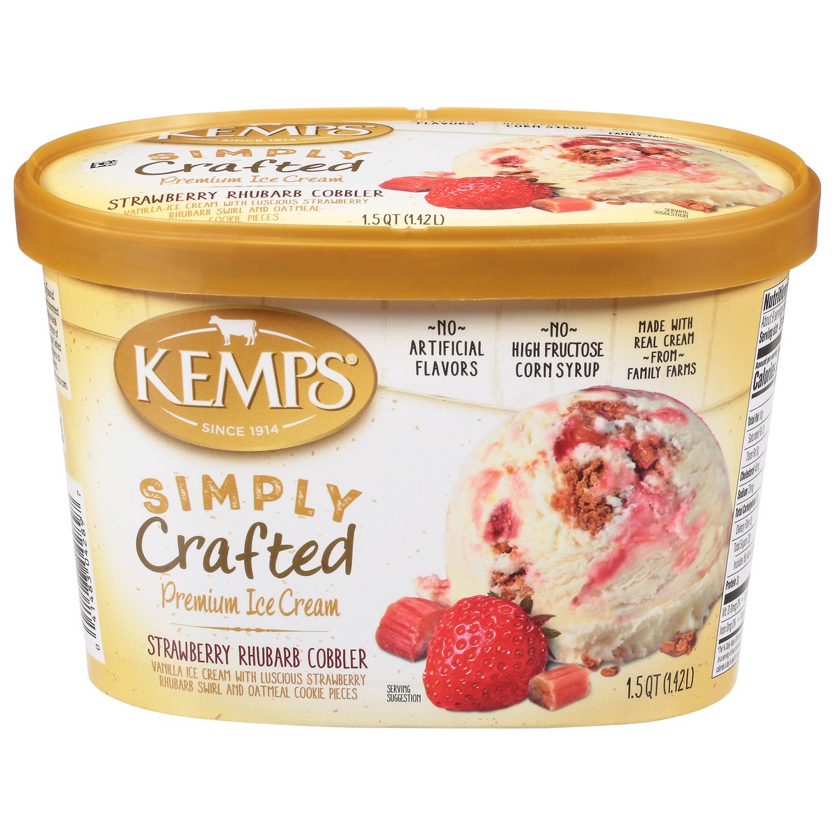 slide 1 of 14, Kemps Simply Crafted Premium Strawberry Rhubarb Cobbler Ice Cream 1.5 qt, 48 oz