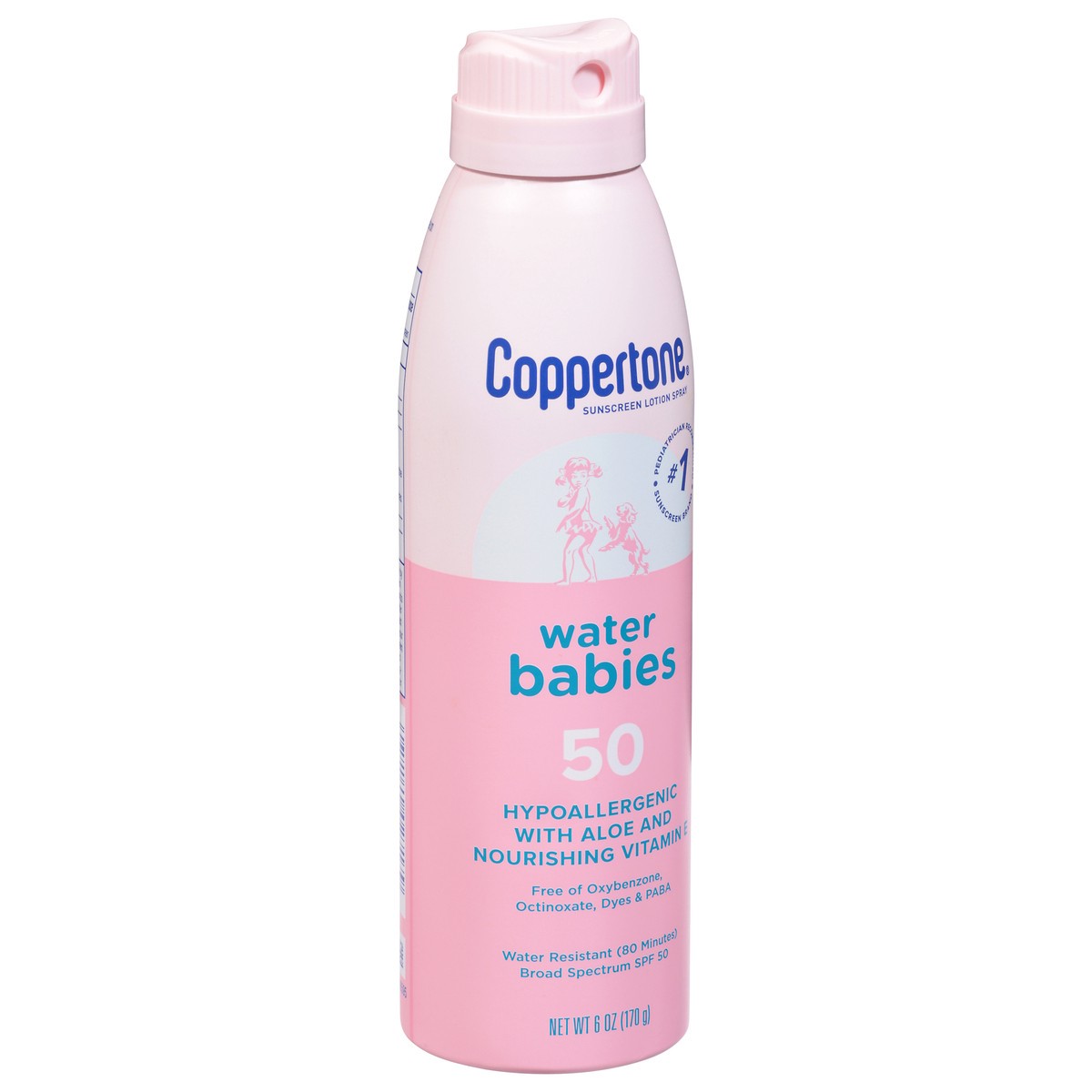 slide 4 of 9, Coppertone Water Babies Broad Spectrum SPF 50 Sunscreen Lotion Spray 6 oz, 6 oz