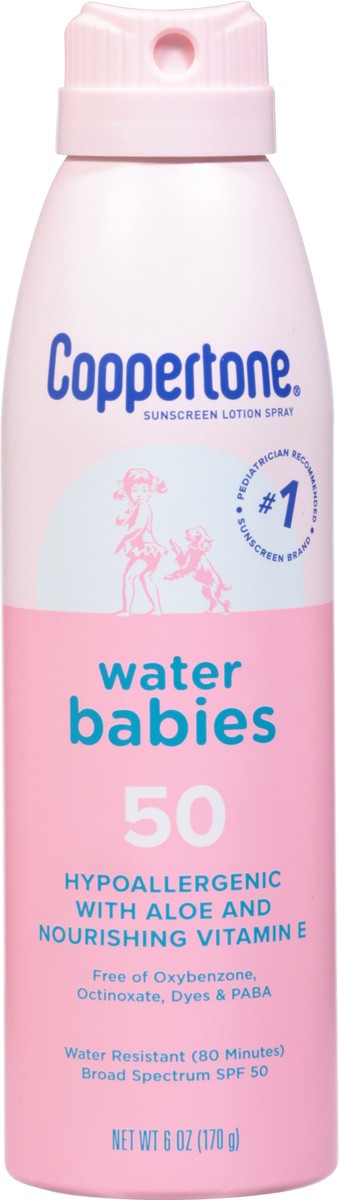 slide 3 of 9, Coppertone Water Babies Broad Spectrum SPF 50 Sunscreen Lotion Spray 6 oz, 6 oz
