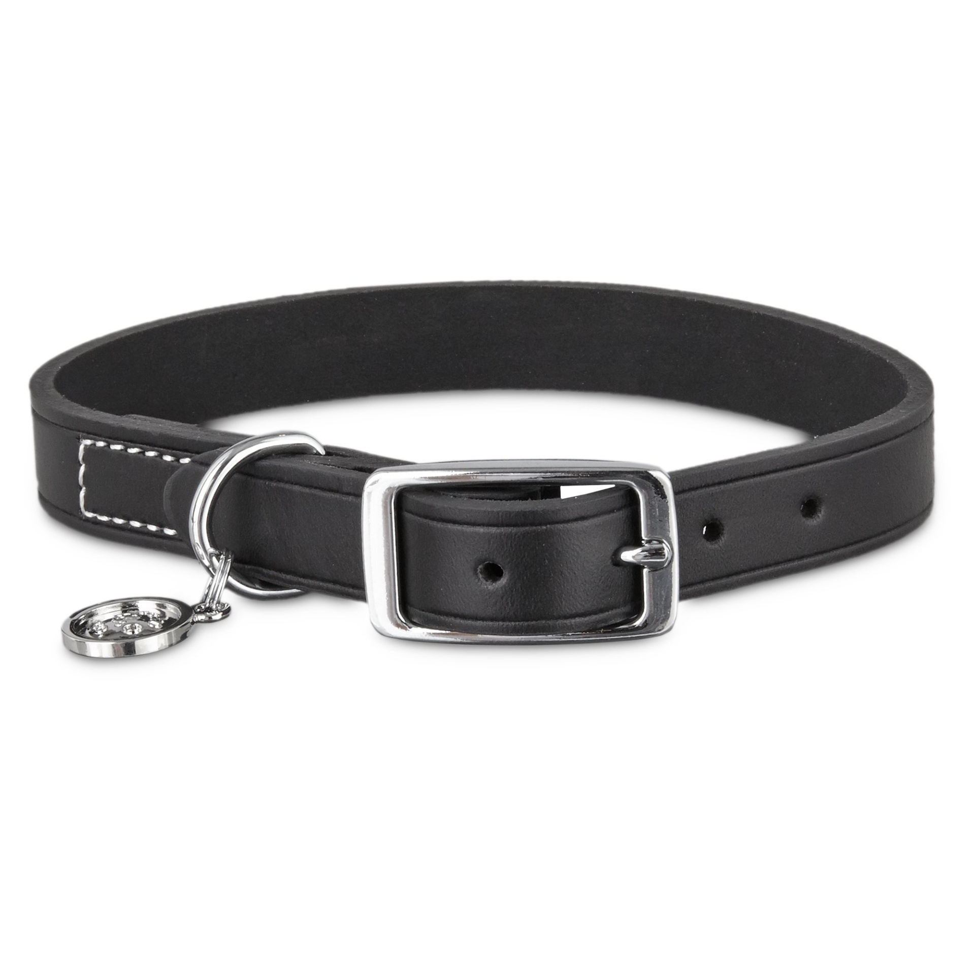 slide 1 of 1, Bond & Co. Black Leather Dog Collar, MED
