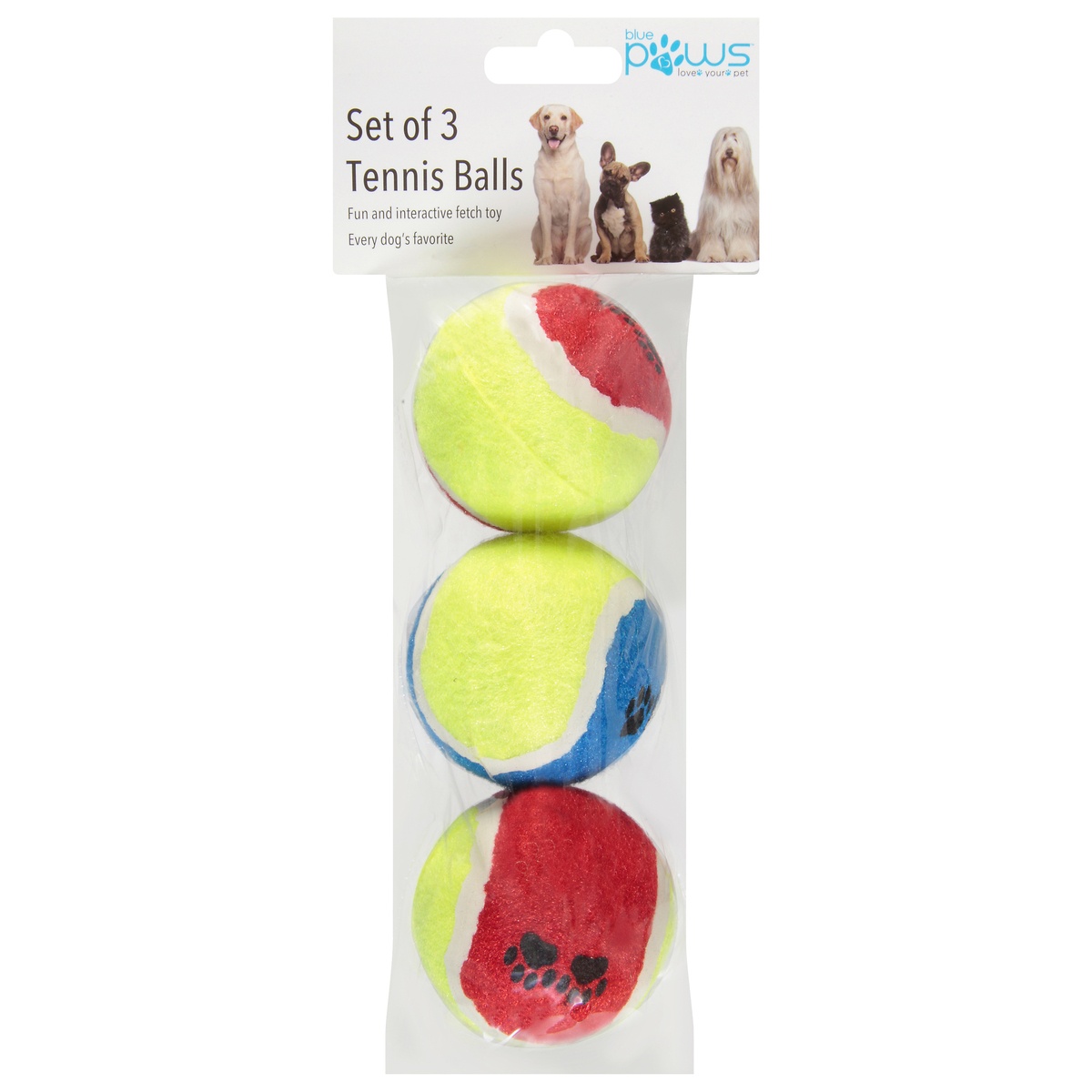 slide 1 of 1, Blue Paws Tennis Balls, 3 ct