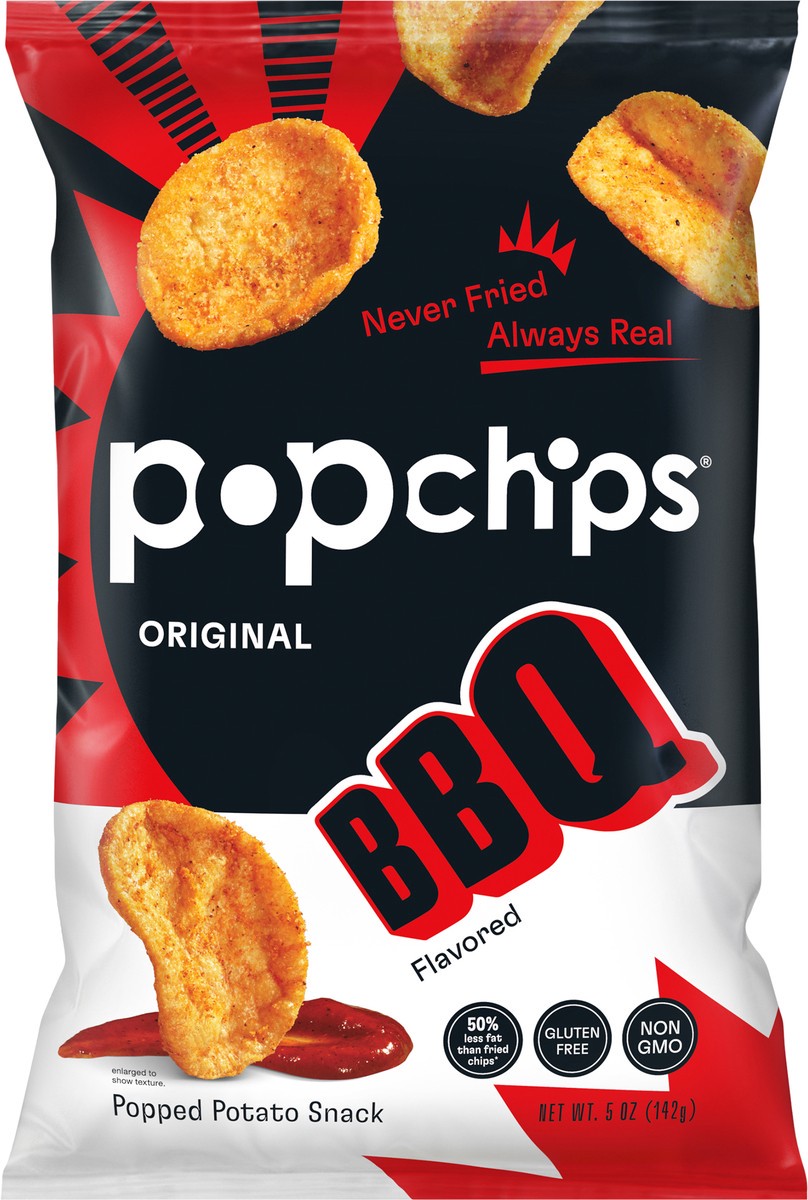 slide 2 of 3, popchips Popped Chip Snack, Potato, Barbeque, 5 oz