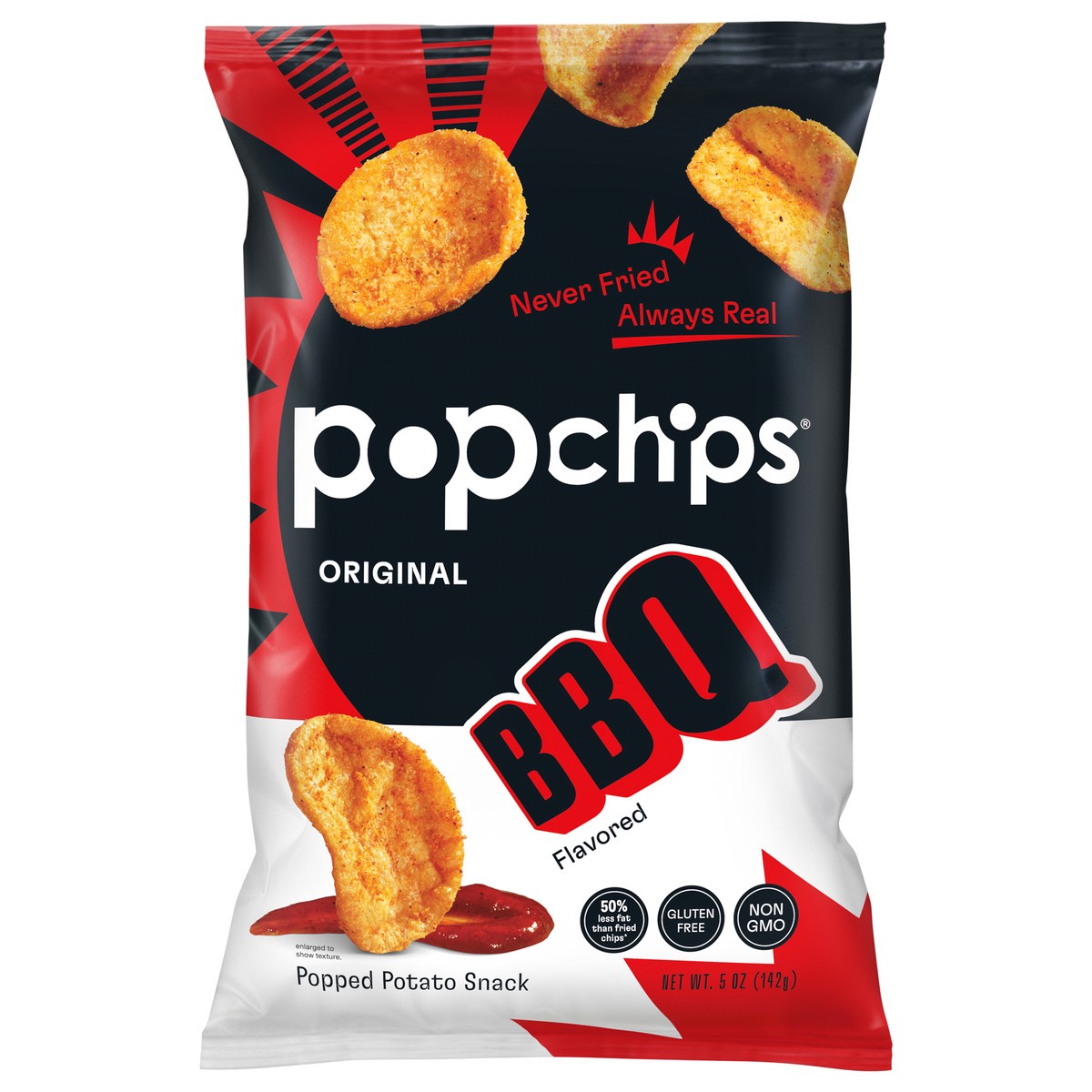 slide 1 of 3, popchips Popped Chip Snack, Potato, Barbeque, 5 oz