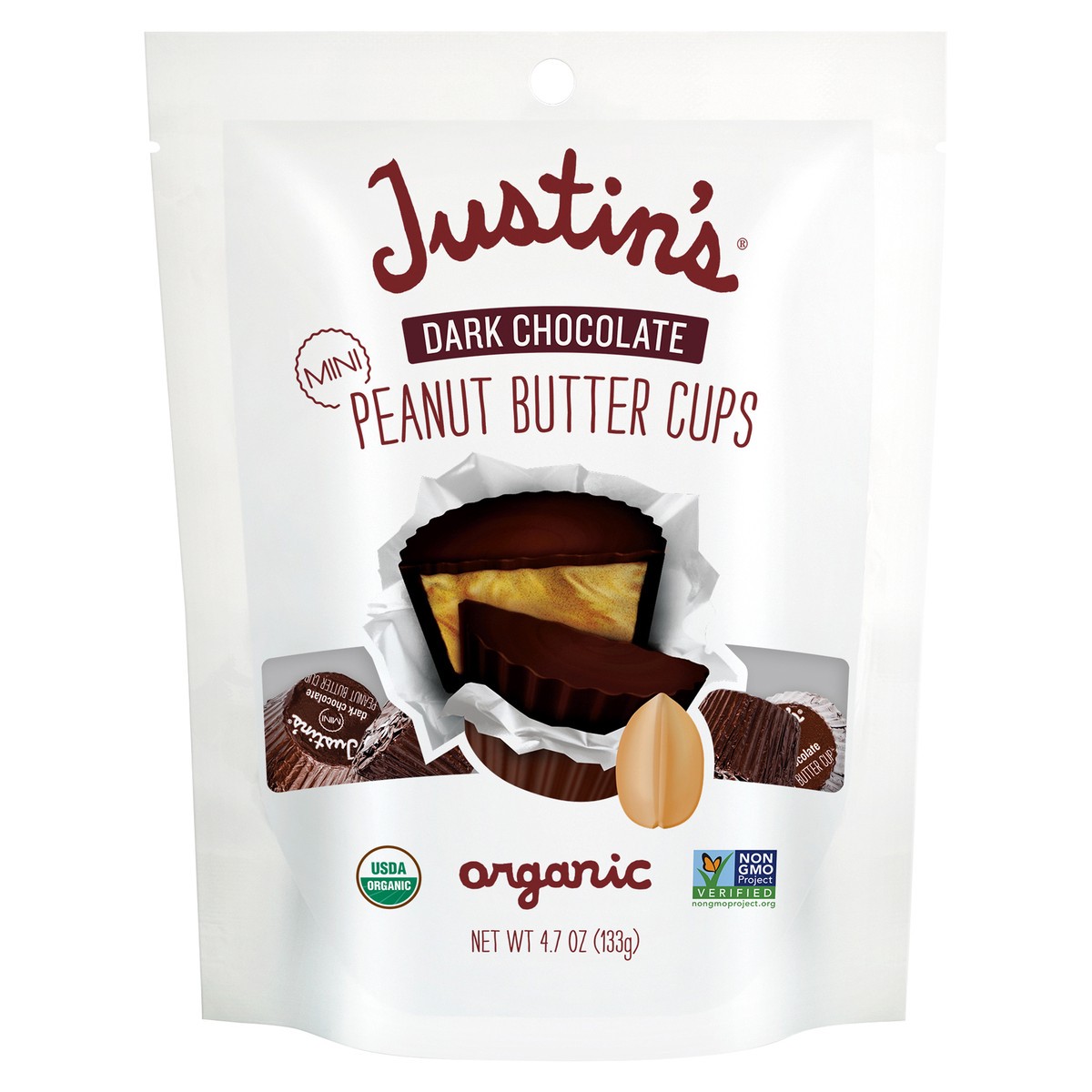 slide 1 of 12, Justin's Mini Dark Chocolate Peanut Butter Cups, 4.7 oz