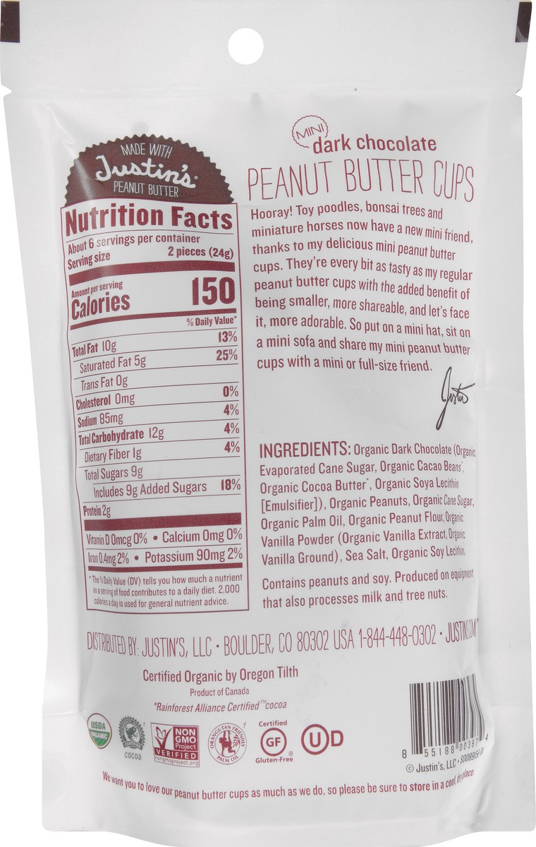 slide 4 of 12, Justin's Mini Dark Chocolate Peanut Butter Cups, 4.7 oz