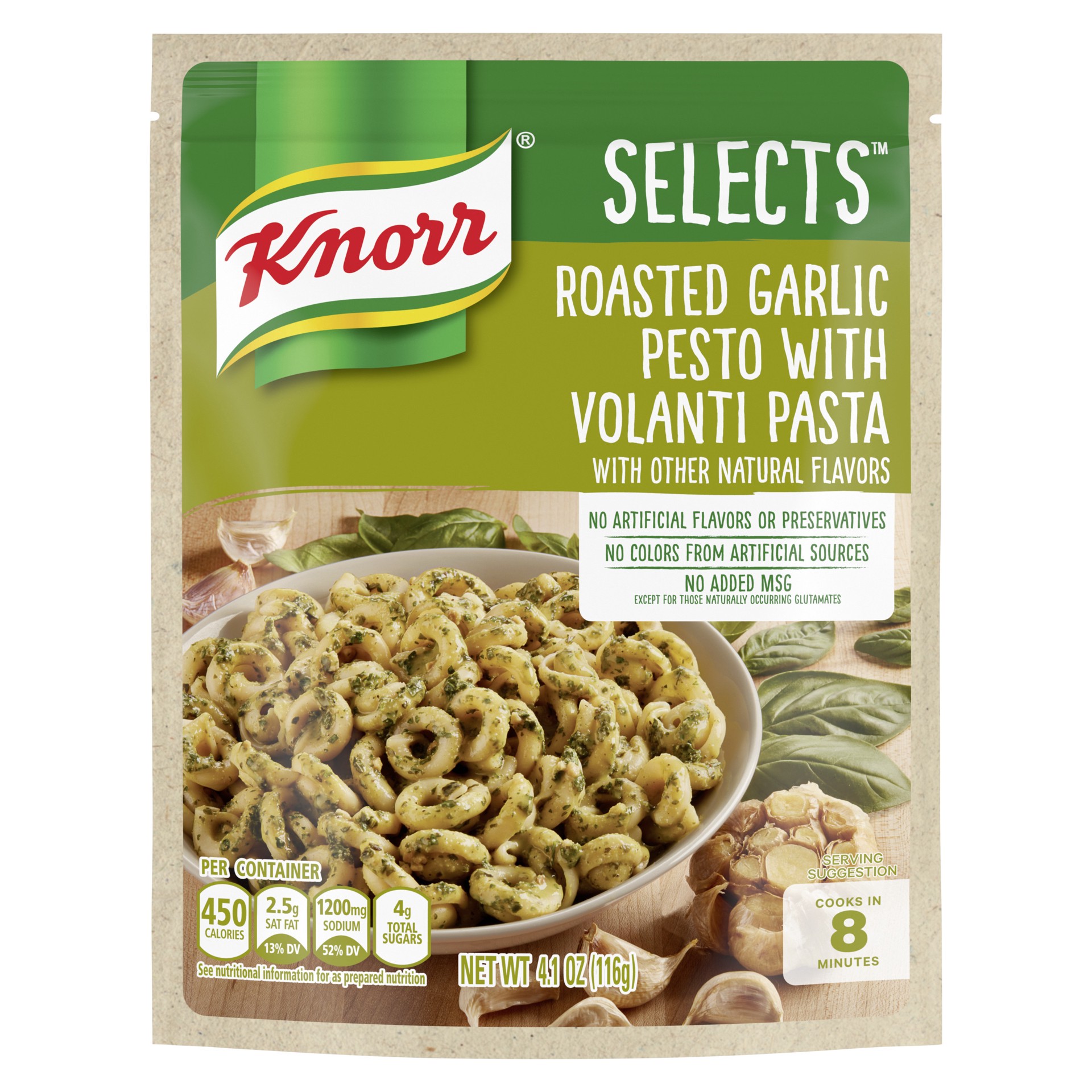 slide 1 of 4, Knorr Selects Pasta Side Dish Roasted Garlic Pesto with Volanti Pasta, 4.1 oz, 4.1 oz