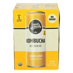 Liquid Remedy No Sugar Ginger Lemon Kombucha - 4 x 12 fl oz Cans