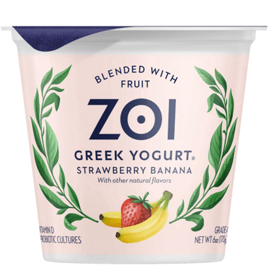 slide 1 of 1, Zoi Strawberry Banana Greek Yogurt, 6 oz