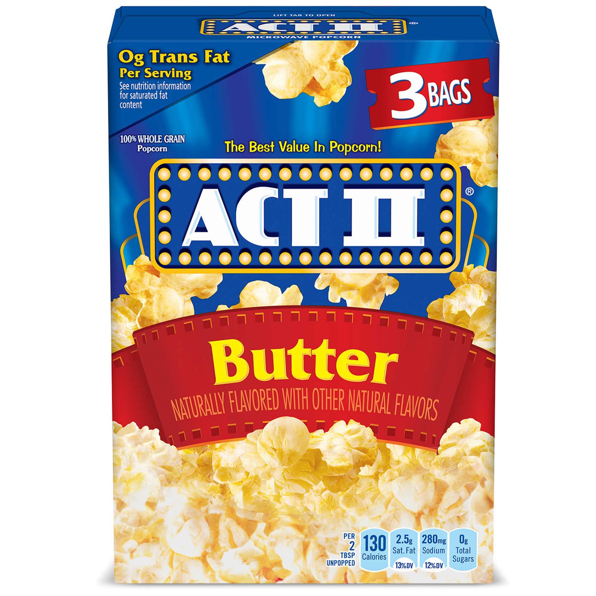 slide 1 of 13, ACT II Butter Microwave Popcorn, 3-Count 2.75-oz. Bags, 3 ct
