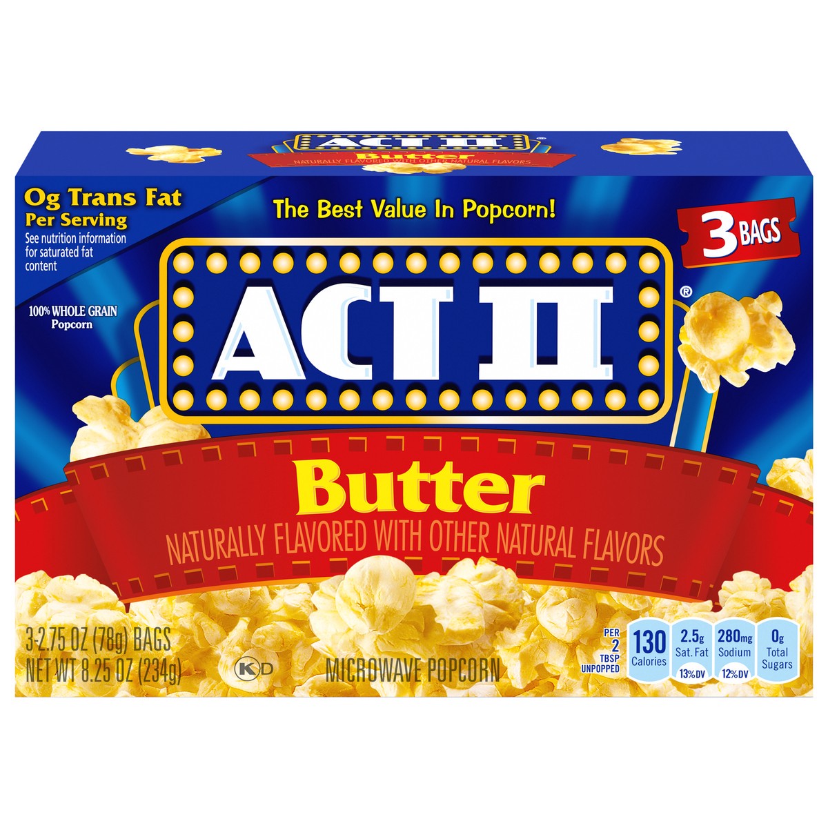 slide 8 of 13, ACT II Butter Microwave Popcorn, 3-Count 2.75-oz. Bags, 3 ct