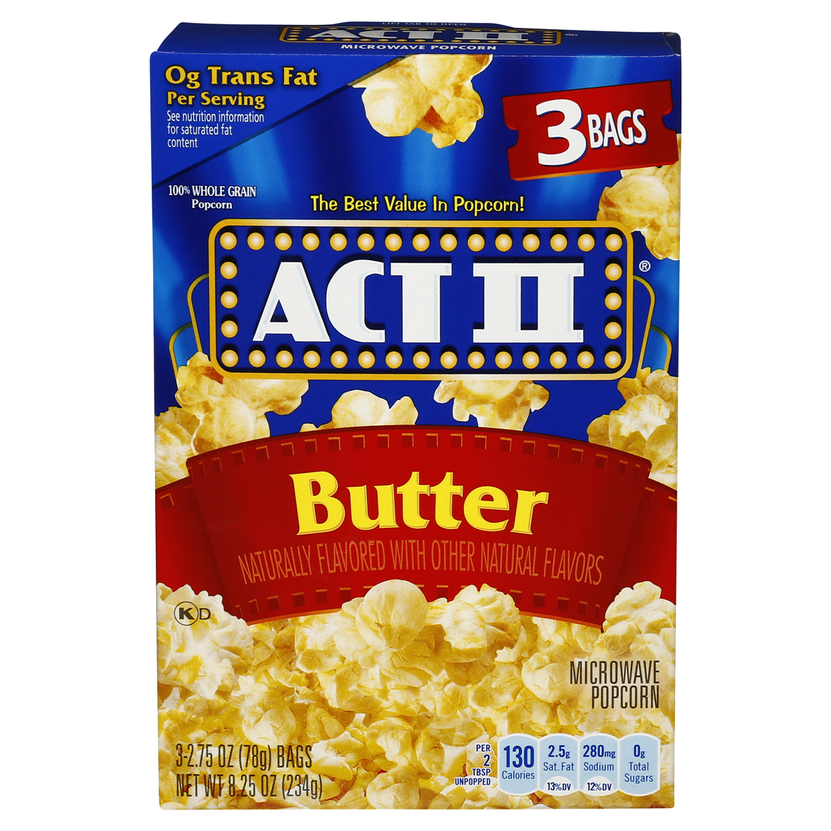 slide 1 of 9, Act Ii Butter Natural Flavor Popcorn, 3 ct