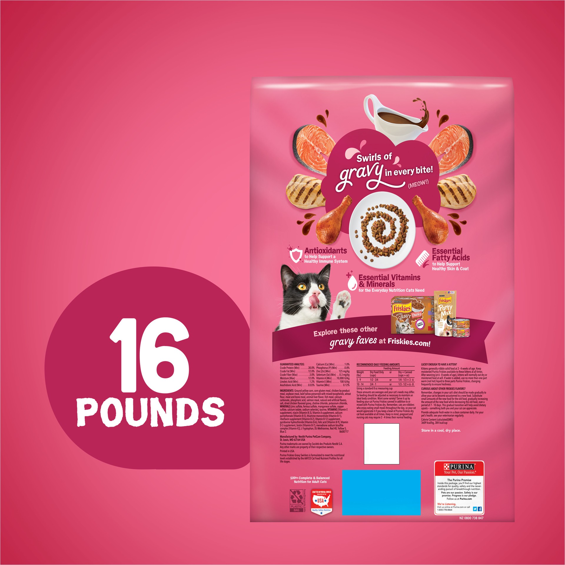 slide 4 of 9, Friskies Purina Friskies Dry Cat Food Gravy Swirl'd With Flavors of Chicken, Salmon and Gravy - 16 lb. Bag, 16 lb
