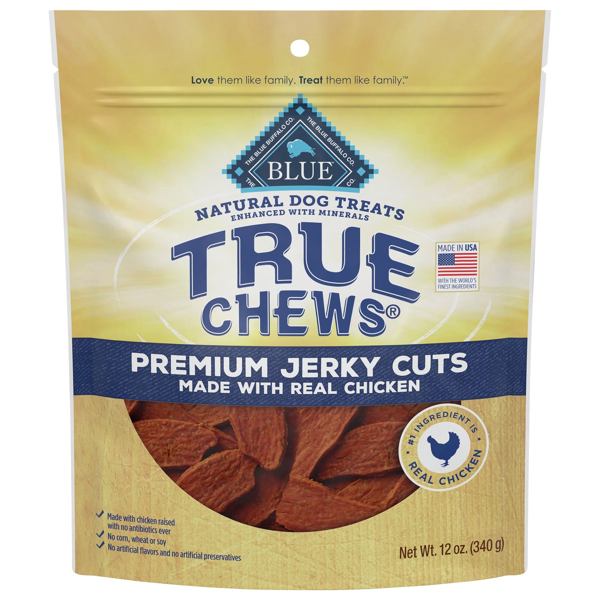 slide 1 of 1, Blue Buffalo True Chews Premium Jerky Cuts Natural Dog Treats, Chicken 12 oz bag, 12 oz