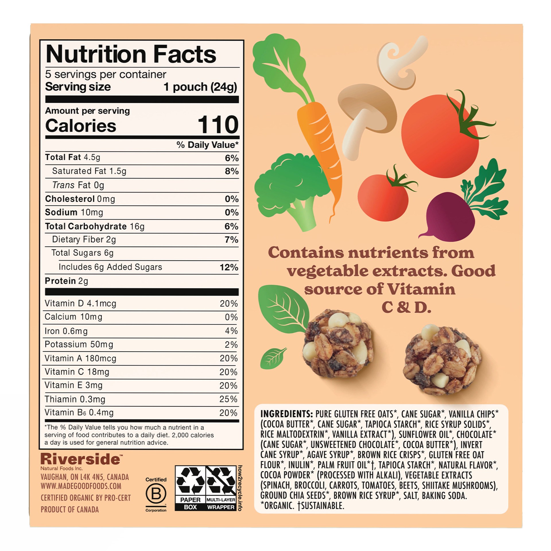slide 8 of 10, MadeGood Organic 5 Pack Cookies & Creme Granola Minis 5 - 0.85 oz ea, 4.25 oz