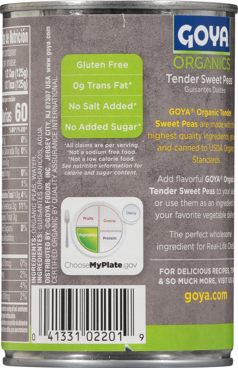 slide 7 of 9, Goya Organics Tender Sweet Peas 15 oz, 15 oz