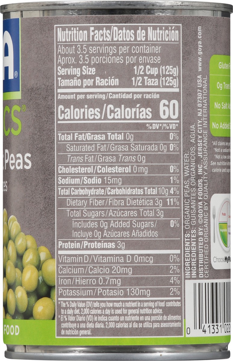 slide 4 of 9, Goya Organics Tender Sweet Peas 15 oz, 15 oz