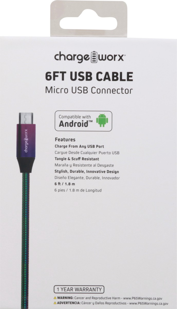 slide 4 of 10, Chargeworx Micro USB Connector 6 FT USB Cable 1 ea, 1 ea