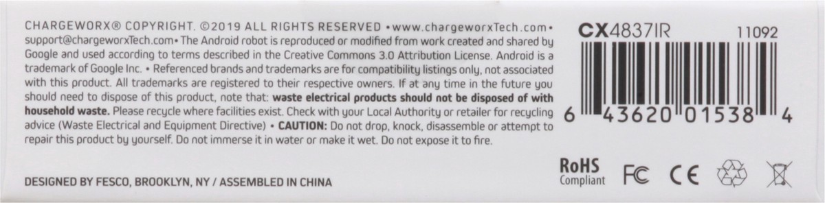 slide 9 of 10, Chargeworx Micro USB Connector 6 FT USB Cable 1 ea, 1 ea