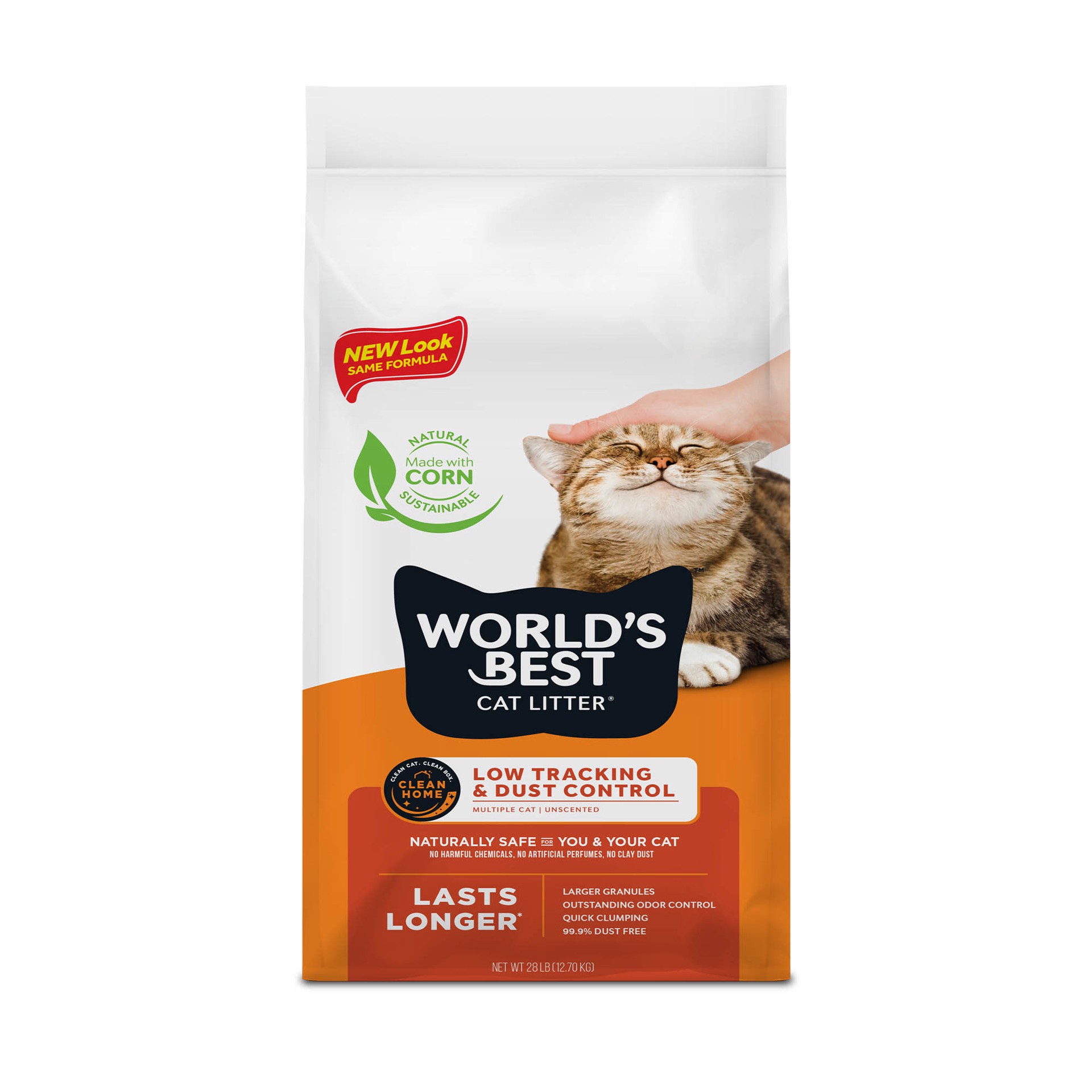 slide 1 of 7, World's Best Cat Litter World’s Best Cat Litter Low Tracking & Dust Control Multiple Cat Unscented 28 LBS, 28 lb