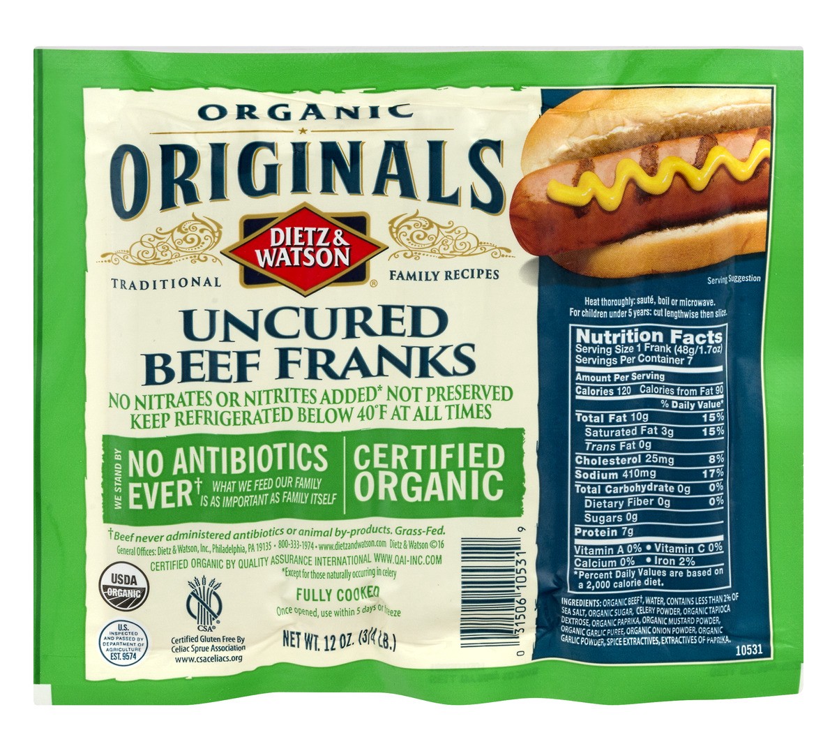 slide 1 of 11, Dietz & Watson Originals - Organic Beef Franks, 12 oz